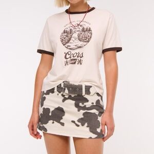 Abercrombie & Fitch curve love mid rise belted denim mini skort